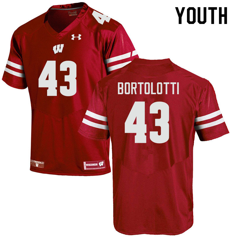 Youth #43 Grover Bortolotti Wisconsin Badgers College Football Jerseys Sale-Red